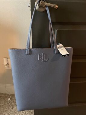 Ralph Lauren Dusty Blue RLL Embossed Leather Tote